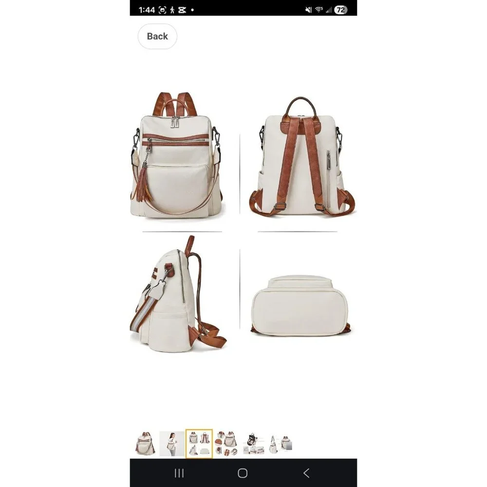 Leather Travel Backpack 2 Toned Tassel Opage No Shoulder Strap School Work Vacat